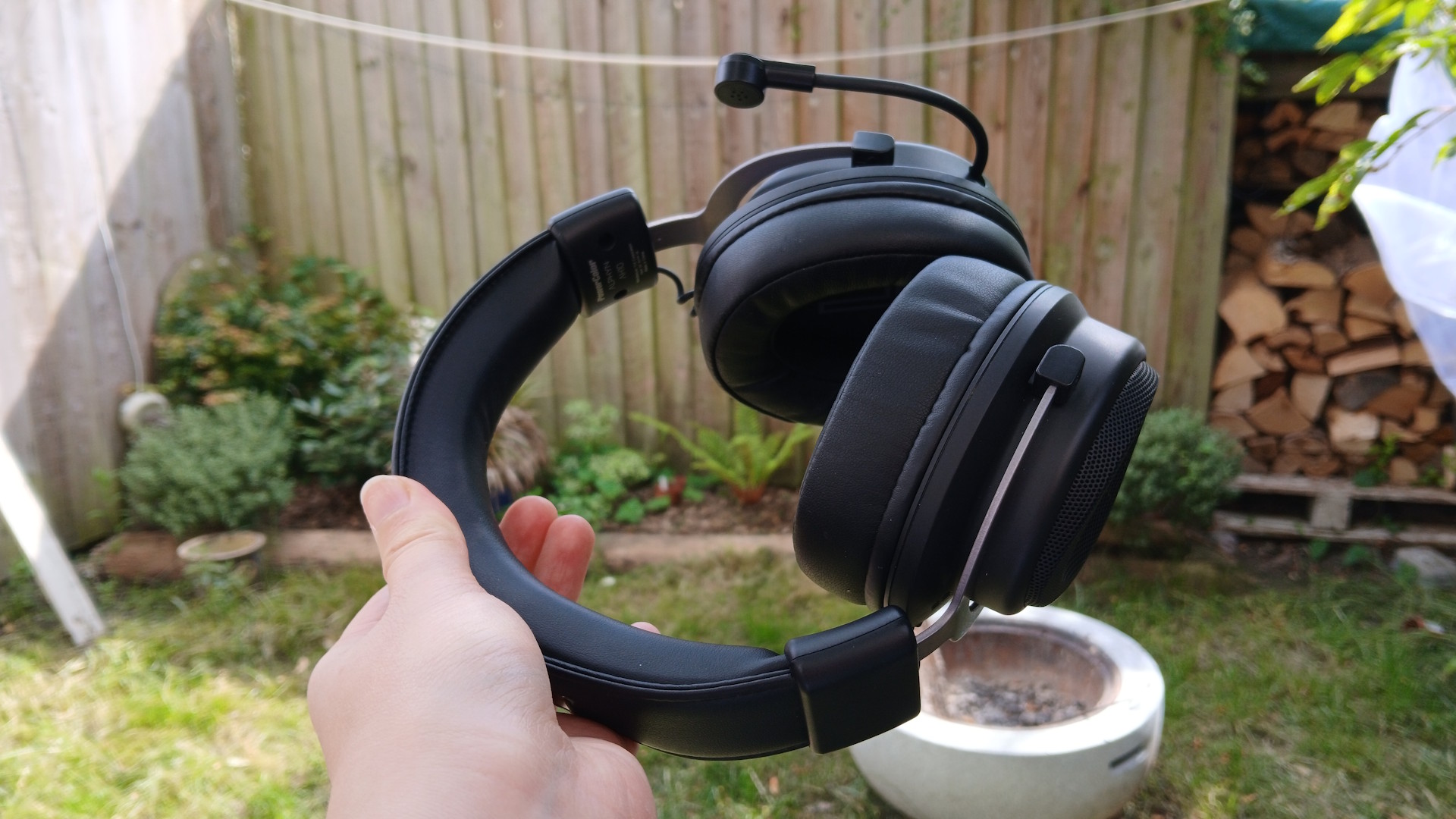 A PowerColor gaming headset outside and on its packaging.