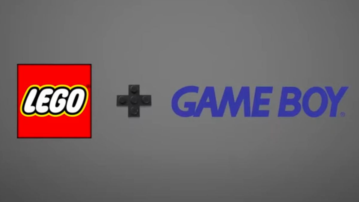 The Lego and Game Boy logos on a grey background.