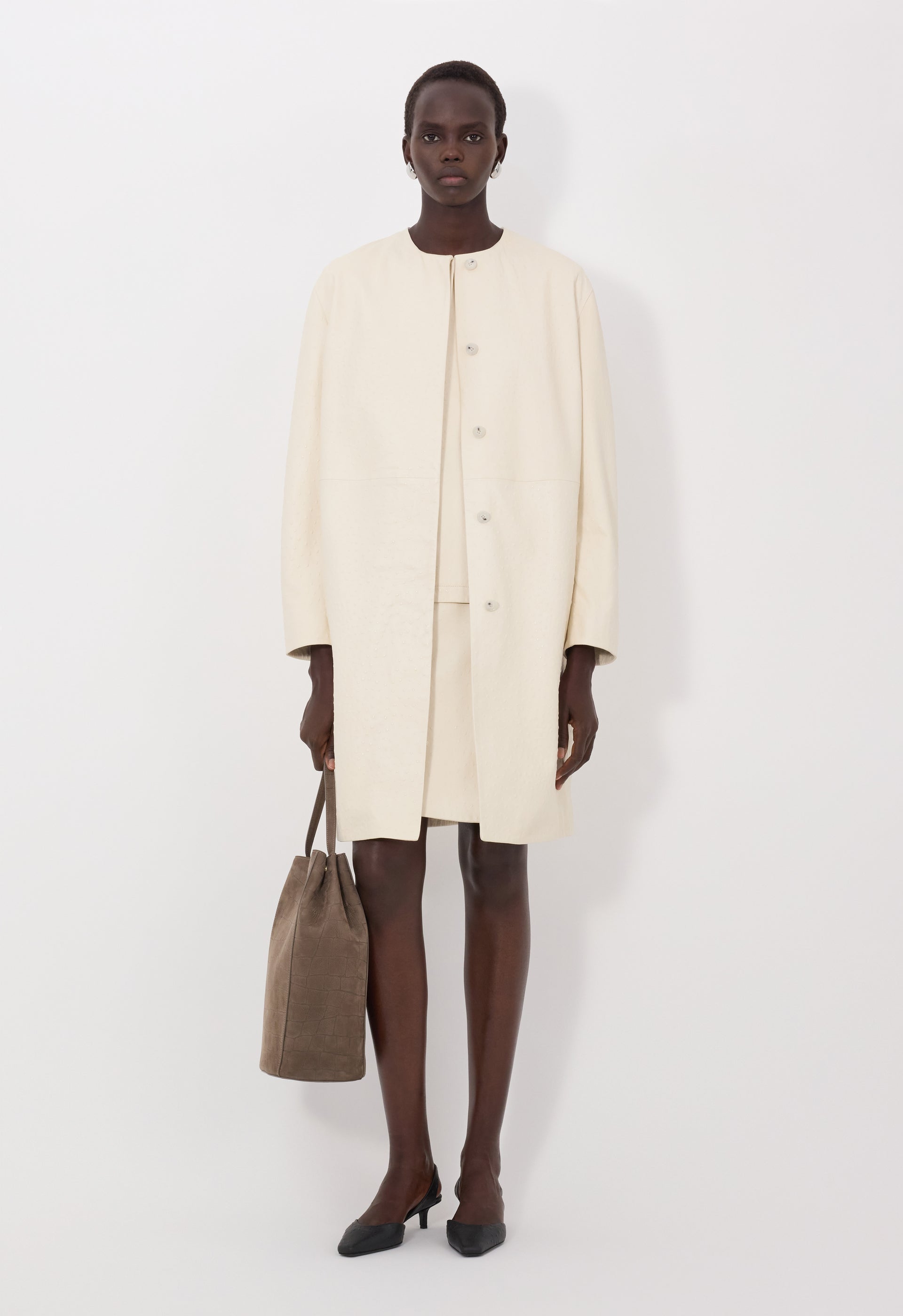 Yari Ostrich-Effect Leather Coat - 34