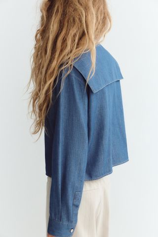 Denim-Effect Peter Pan Collar Shirt