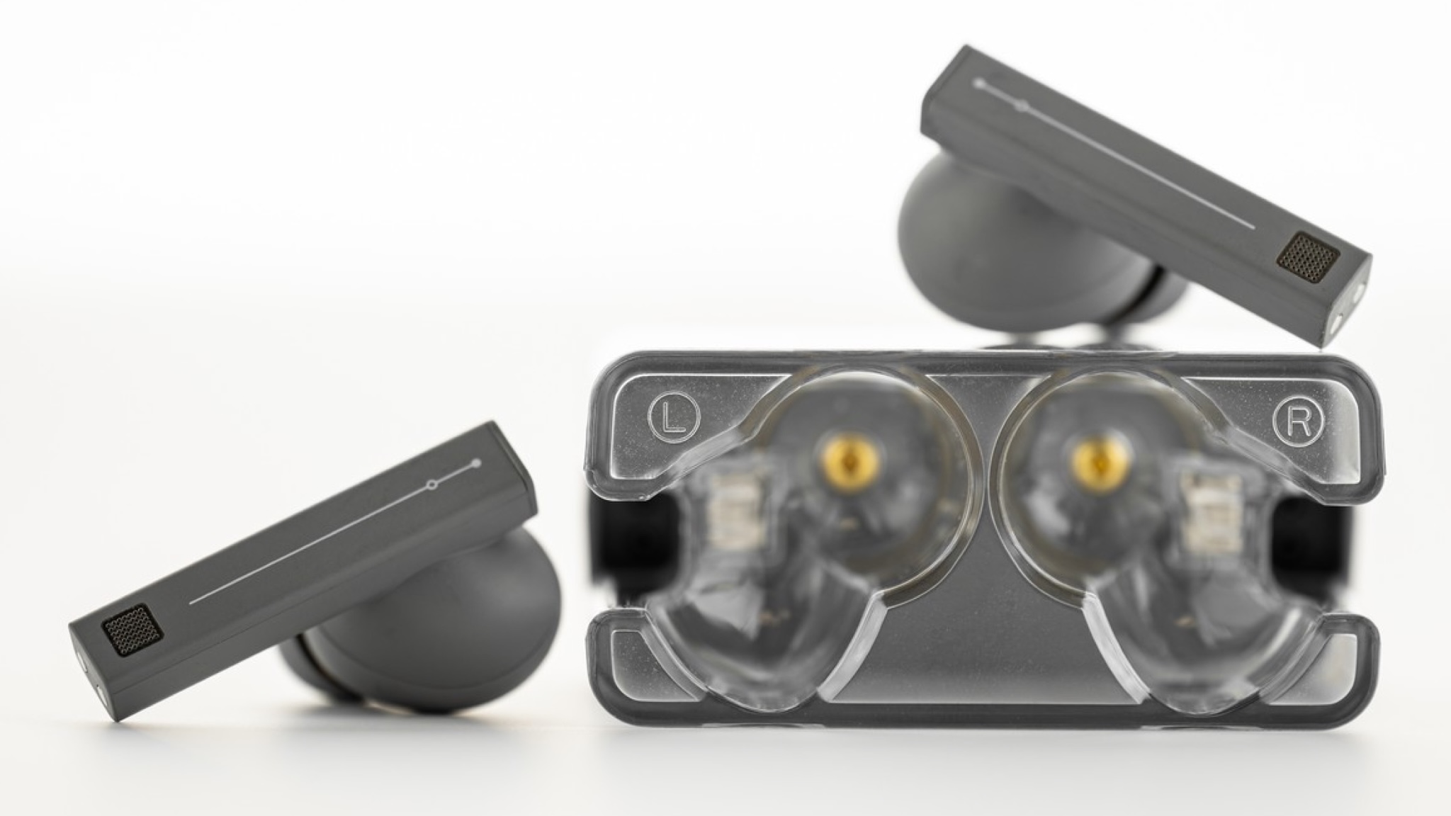 Moondrop Space Travel 2 Ultra earbuds on a light grey background