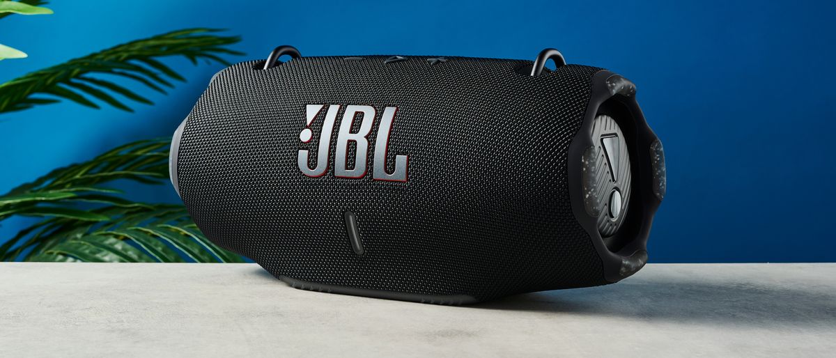 close up photograph of a big outdoor bluetooth speaker by JBL Xtreme 4