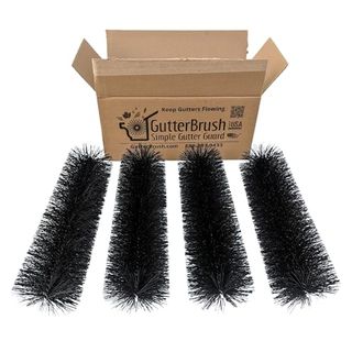 Four black brush attachments for gutters in front of a brown box