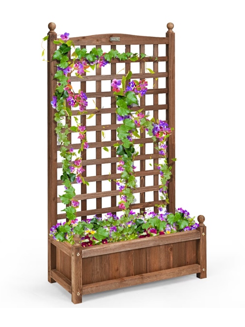 Solid Wood Planter Box with Trellis 