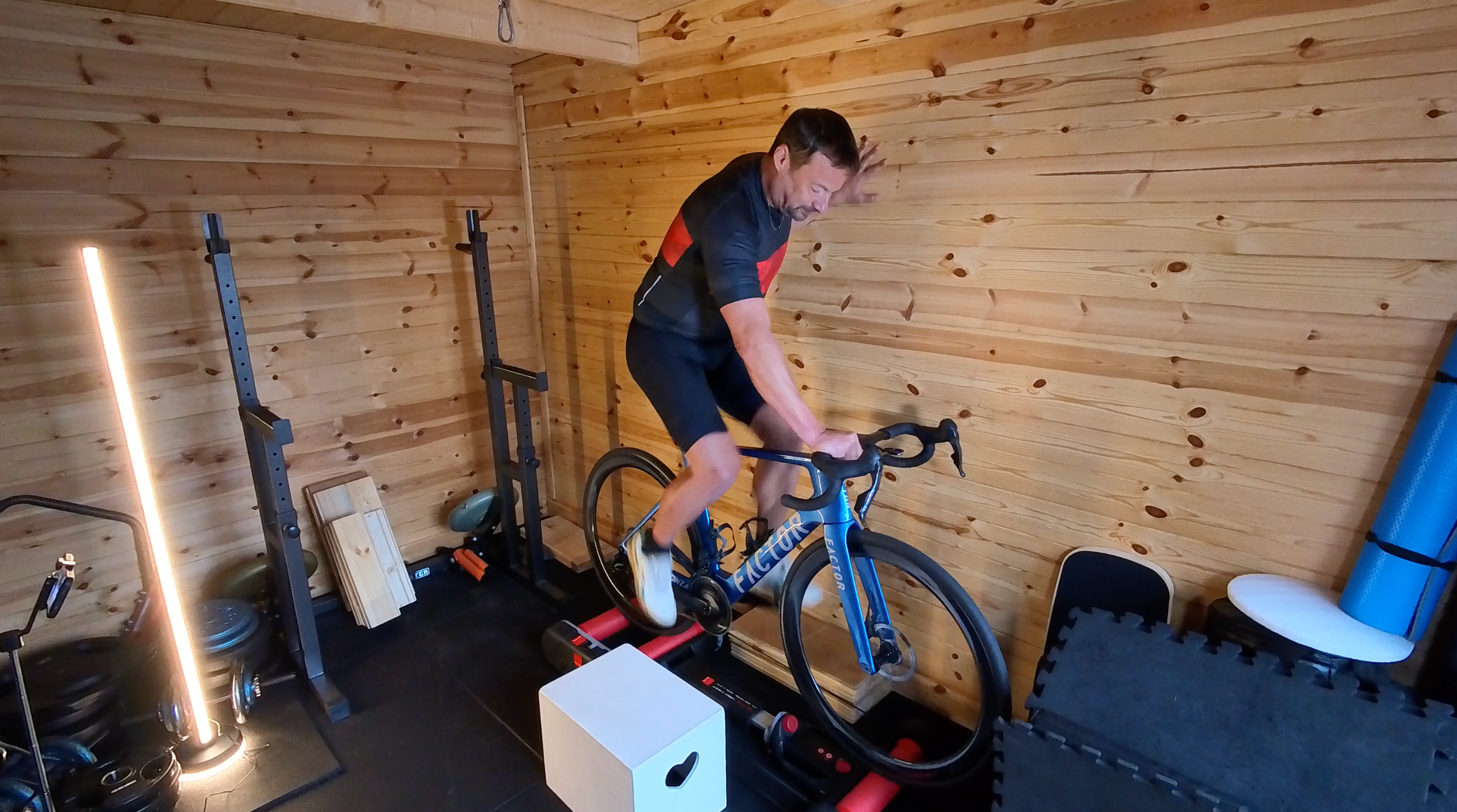 Steve Shrubsall holds onto a wall as he tries to get going