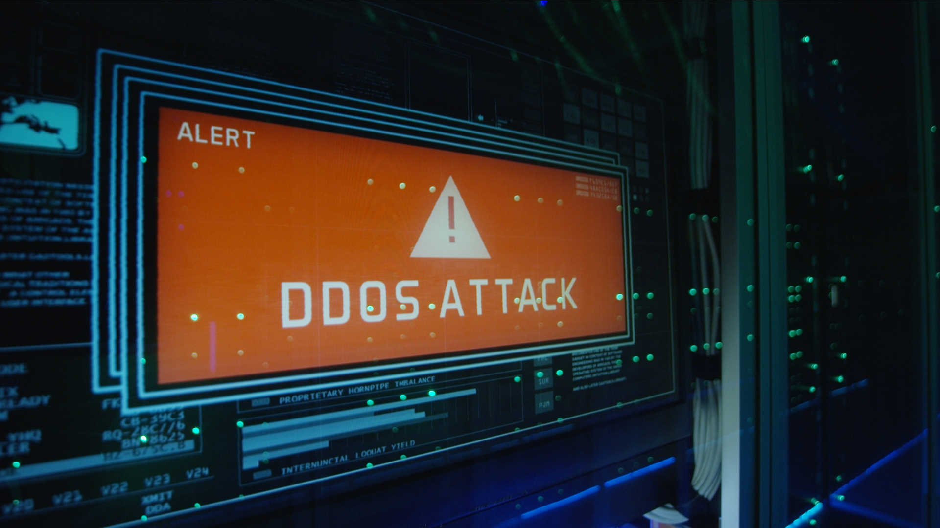 DDoS attack alert showing on a screen