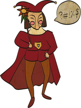 Illustration of a cursing jester.