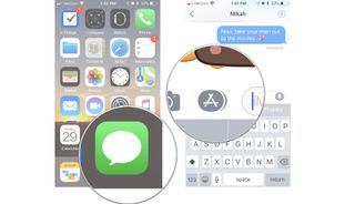 How to access your Messages apps showing how to launch iMessage, then tap the App Tray