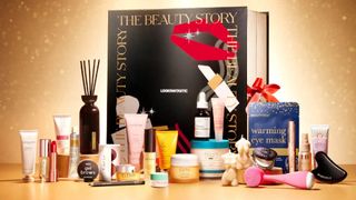 LOOKFANTASTIC Beauty Advent Calendar 2022 against a gold background