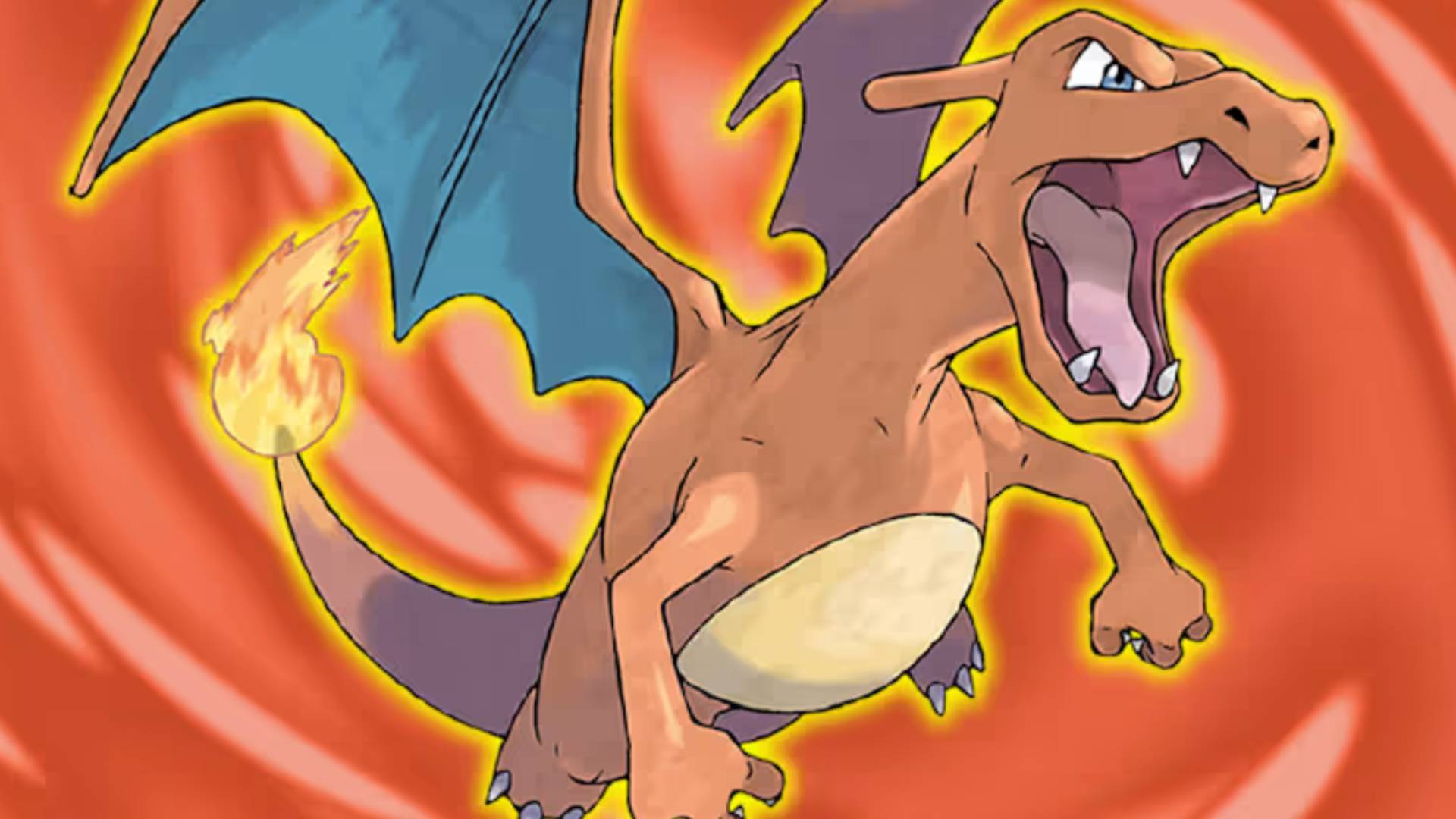 Zoomed-in, cropped box art for Pokemon FireRed shows Charizard roaring.