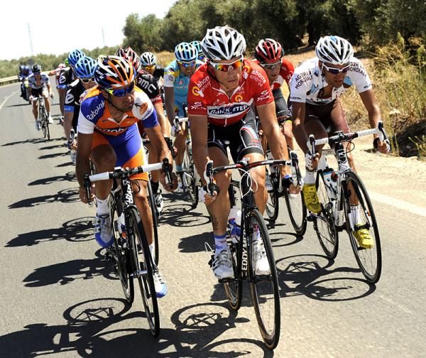 Red jersey Sylvain Chavanel (Quickstep Cycling Team) in action