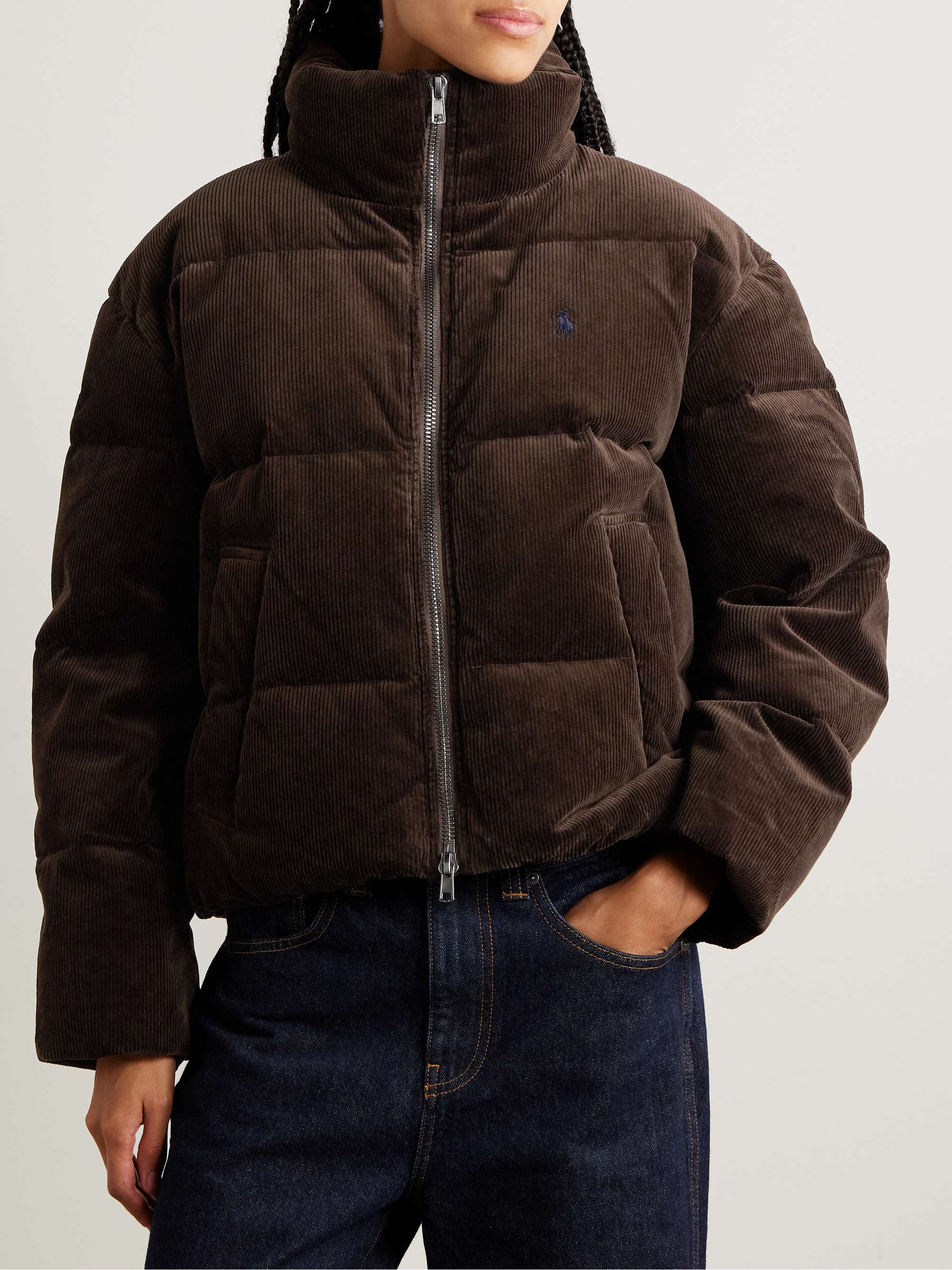 Embroidered Quilted Cotton-Blend Corduroy Down Jacket