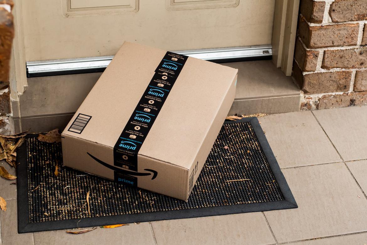 An Amazon Prime parcel on a doorstep