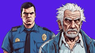 A police officer and a deranged looking old man.