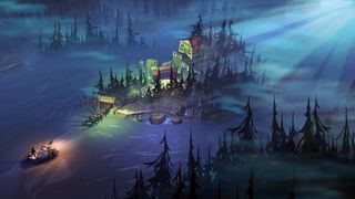 Games like Minecraft - a ship leaving an island during The Flame in the Flood.