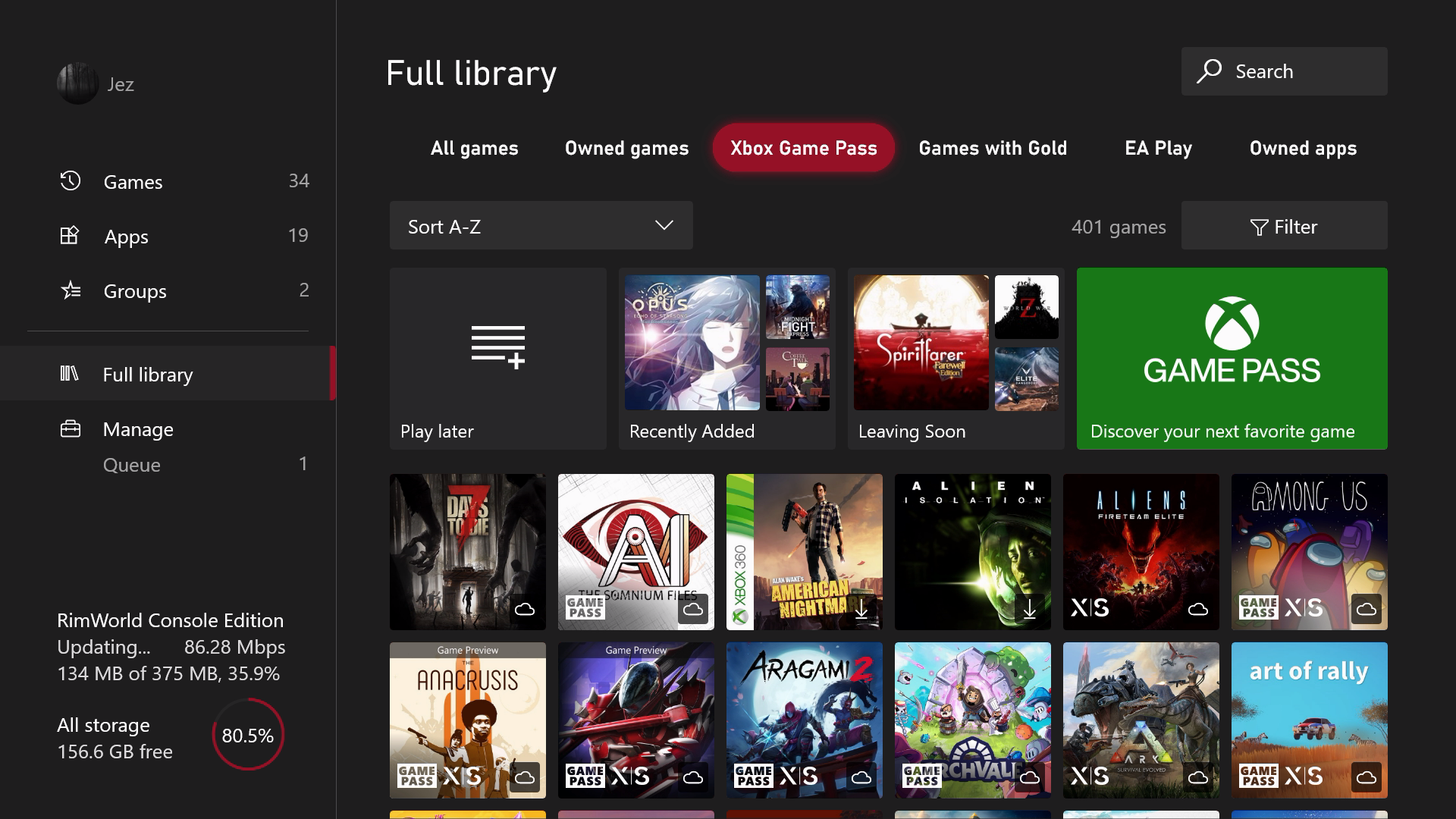Xbox Full Games & Apps library, redesigned as of August 2022