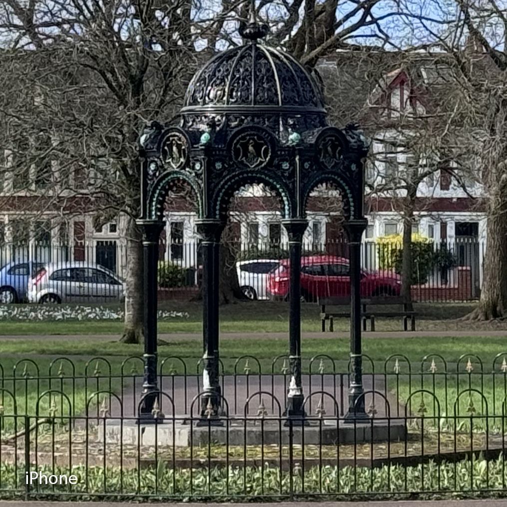 A photo of a park on a sunny day, taken on an iPhone 15 Pro
