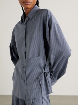 Tie-Detailed Striped Wool Shirt