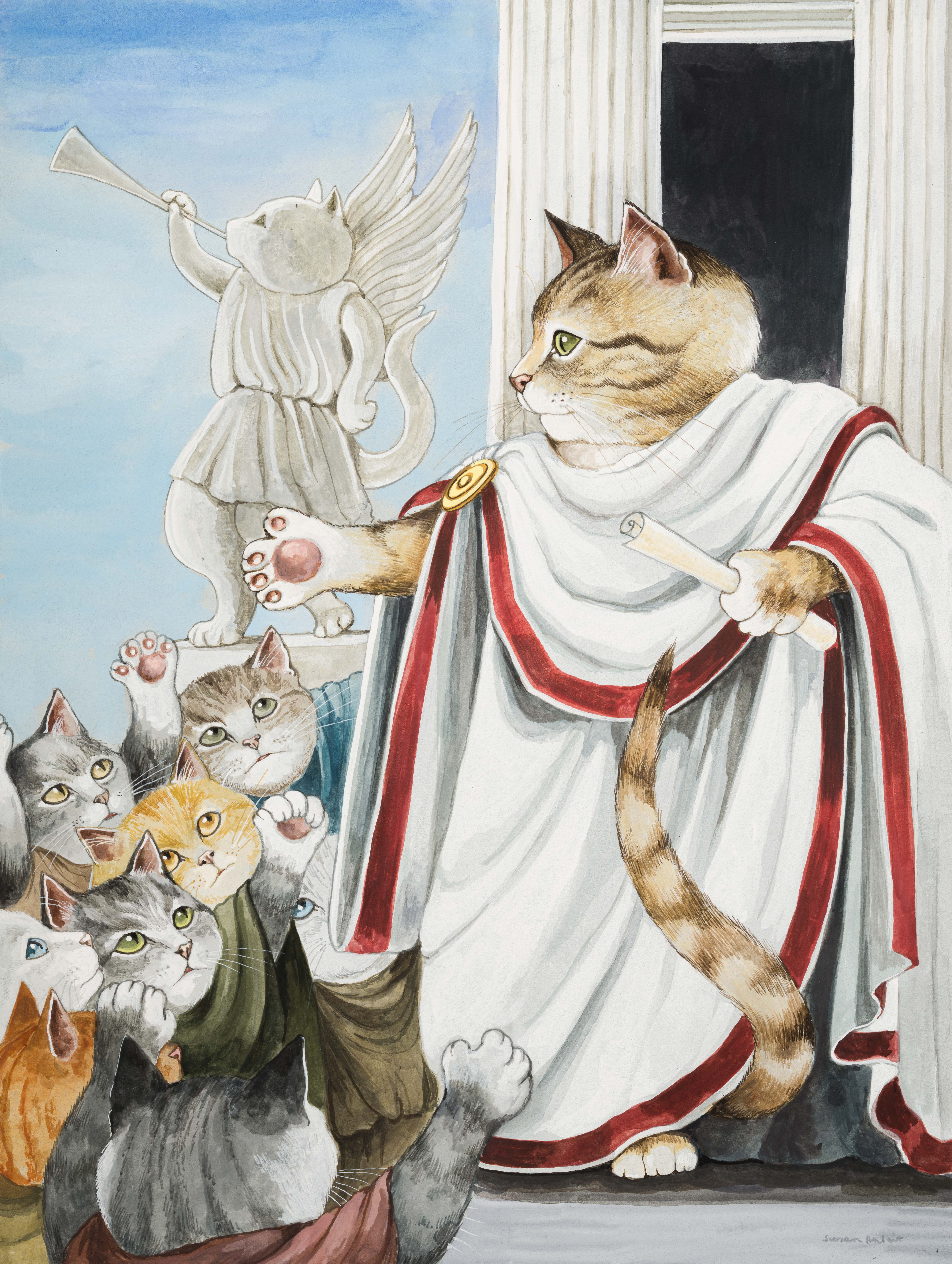 Susan Herbert's 'Julius Caesar, Act III, Scene II Shakespeare' shows Brutus as a cat speaking to a crowd (also cats)
