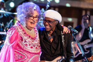 Dame Edna on her glam boat set with music legend Nile Rodgers