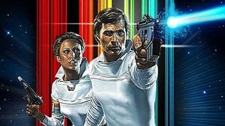 Buck Rogers firing a laser pistol in poster art for Buck Rogers in the 25th Century