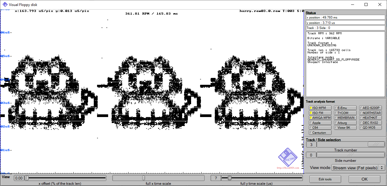 Pixel art, painted onto a real floppy's magnetic disk using the pbm2track software, showing signs of &amp;quot;smearing.&amp;quot;
