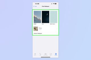 A screenshot showing how to change wallpaper on WhatsApp