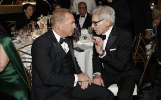 Kevin Costner and Harrison Ford at the 81st Golden Globe Awards held at the Beverly Hilton Hotel on January 7, 2024 in Beverly Hills, California.