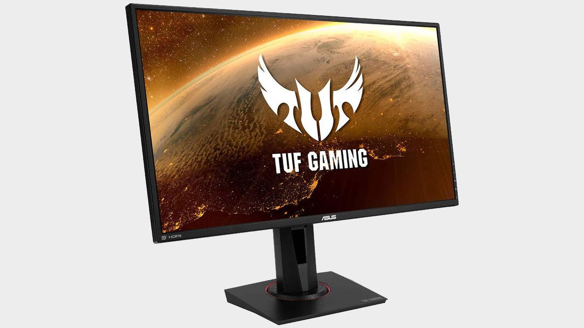 TUF gaming monitor tilted to side.