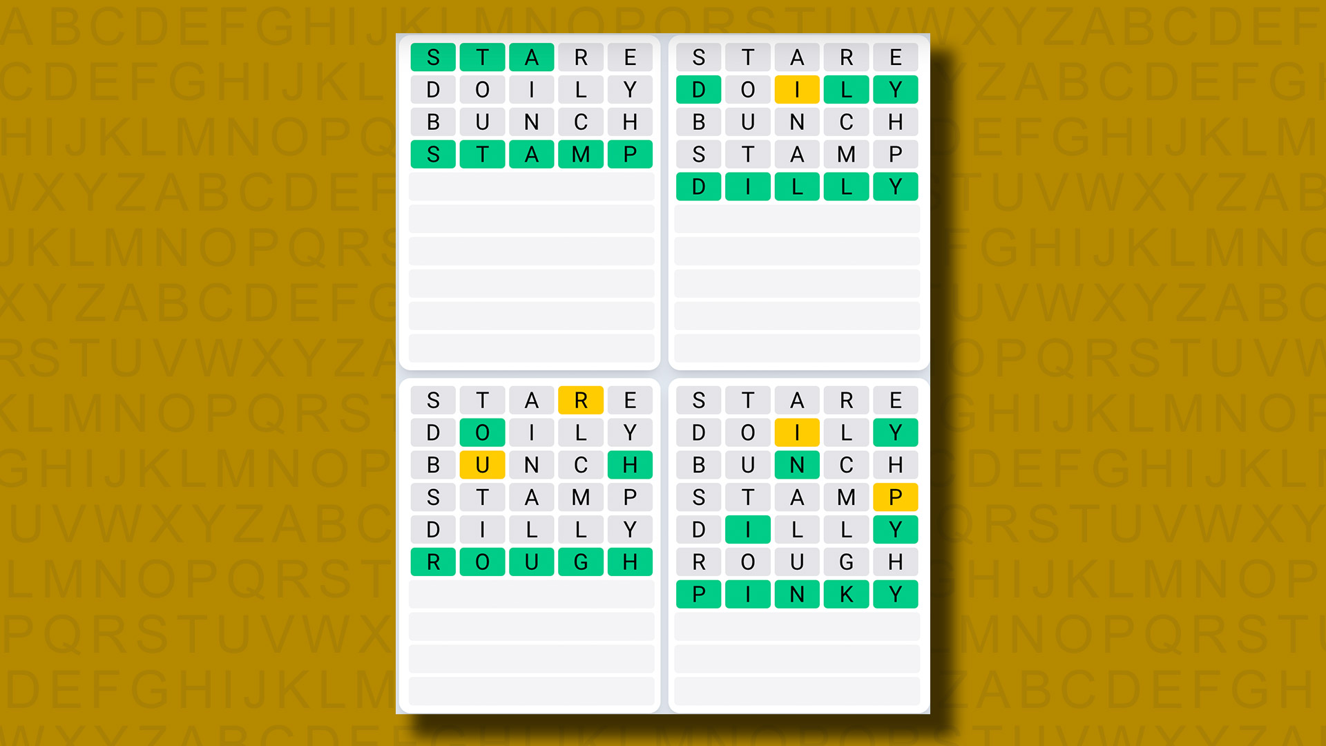 Quordle Daily Sequence answers for game 911 on a yellow background