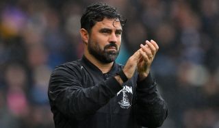 Vitor Matos, Swansea City manager, applauds his players during the Sky Bet Championship match between Derby County and Swansea City at Pride Park in Derby, on August 29, 2026