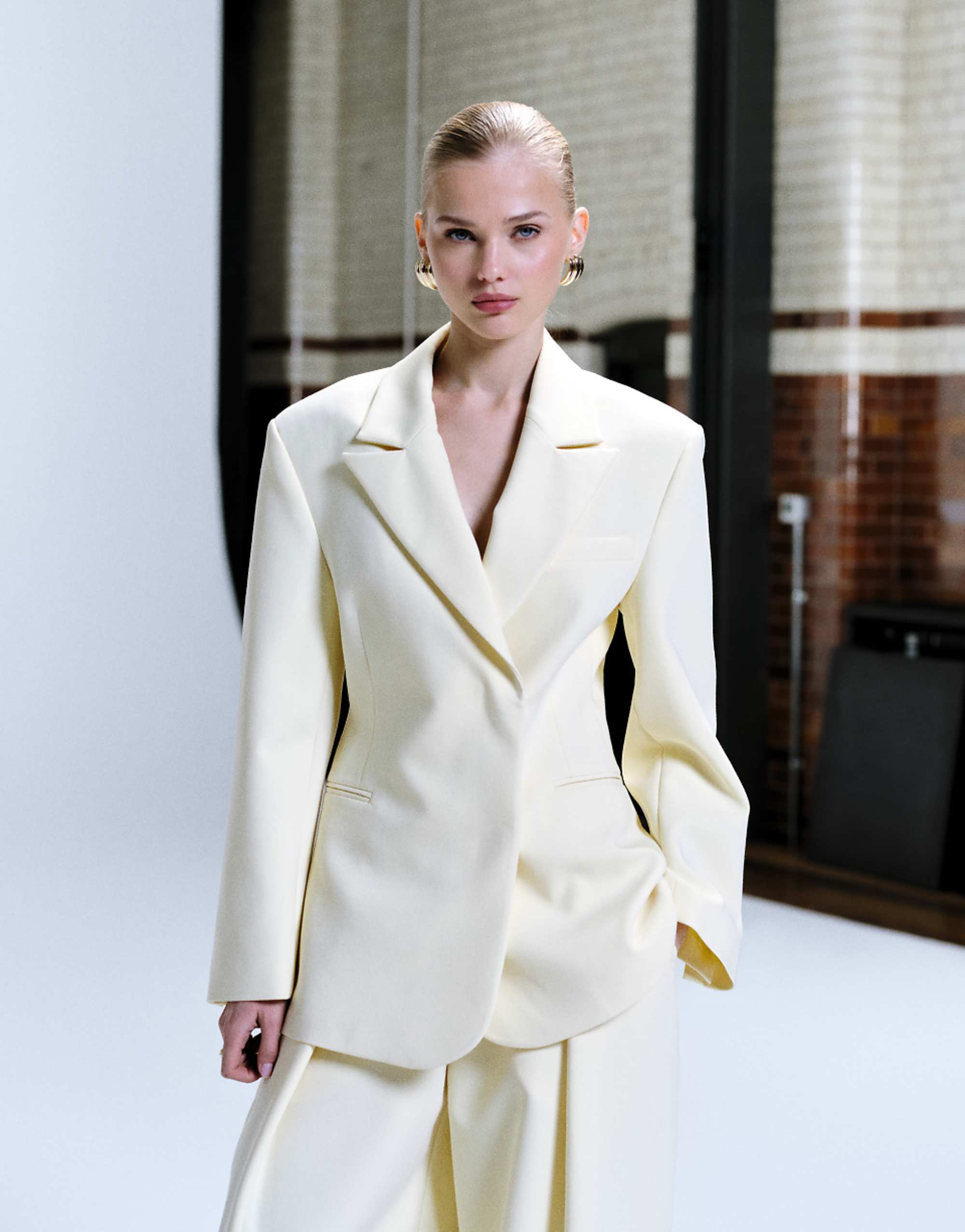 Asos Design Double Breasted Blazer in Yellow