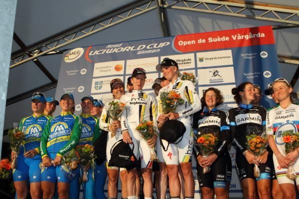The podium - AA Drink, HTC-HighRoad and Garmin-Cervelo