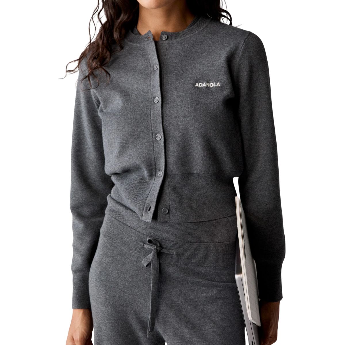 Knit Twinset Button Up Top - Dark Grey