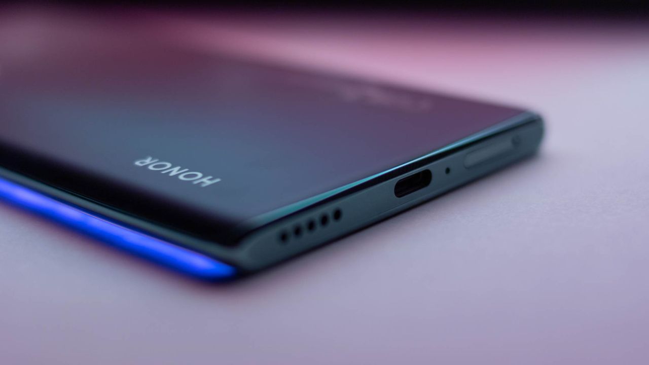 A closeup of the Honor 70's charging port