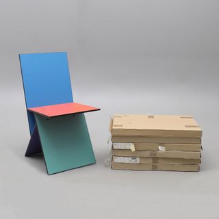 Blue and red flatpack chair