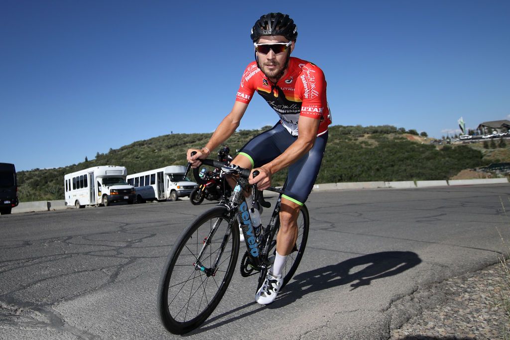 Hayden McCormick in the Tour of Utah jersey for most aggressive