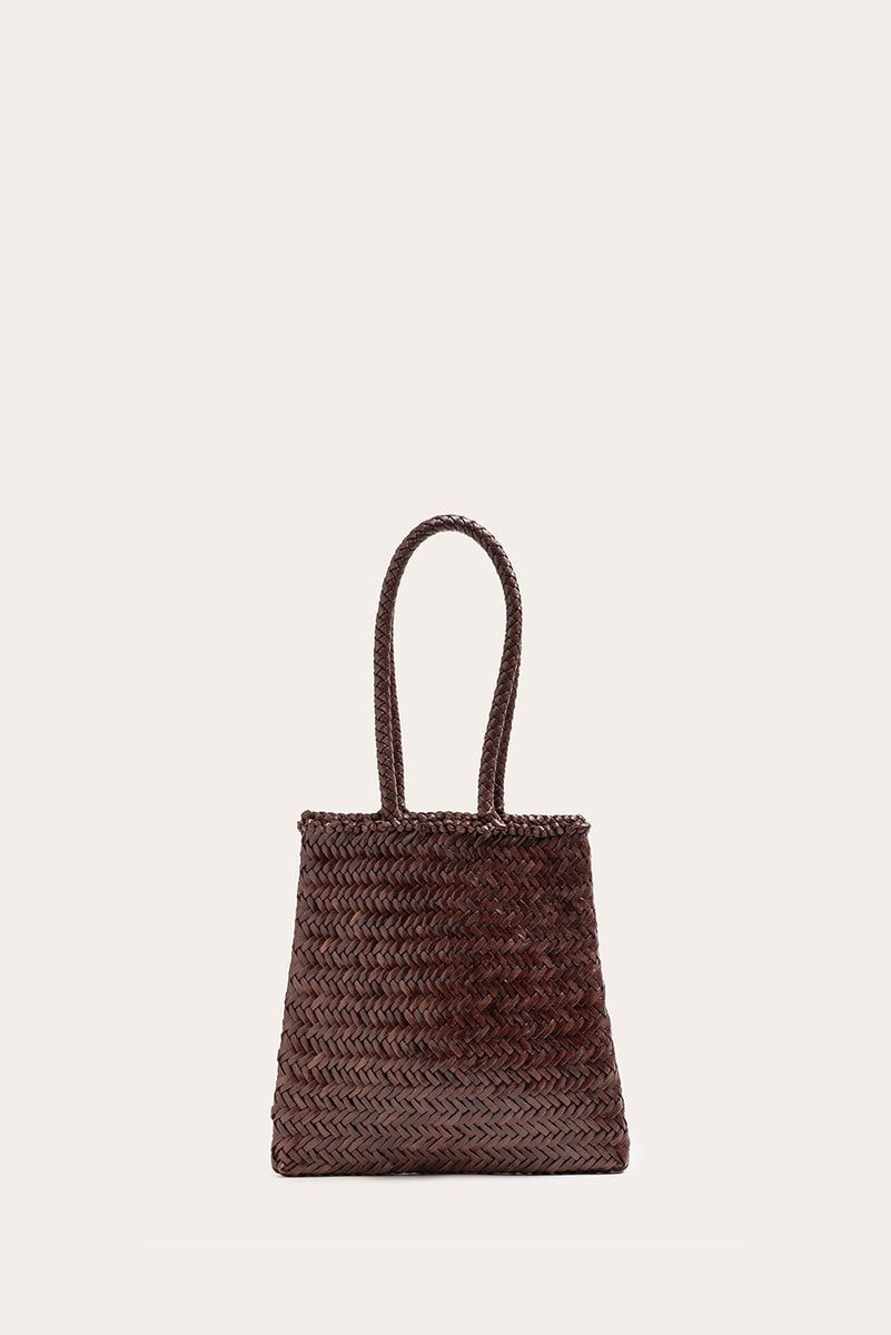 Flat Leather Basket Dark Brown