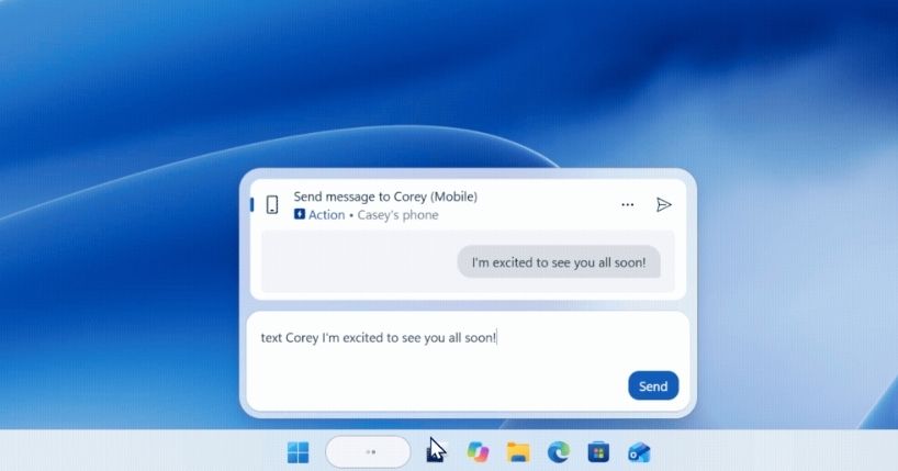 New Windows Search sending a text message demo.