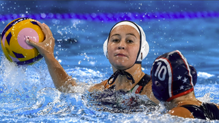 Sofia Giustini of Italy during the water polo women match between team Italy (white caps) and team United States of America (blue caps) ahead of the Water Polo Quarter Finals at Olympics 2024