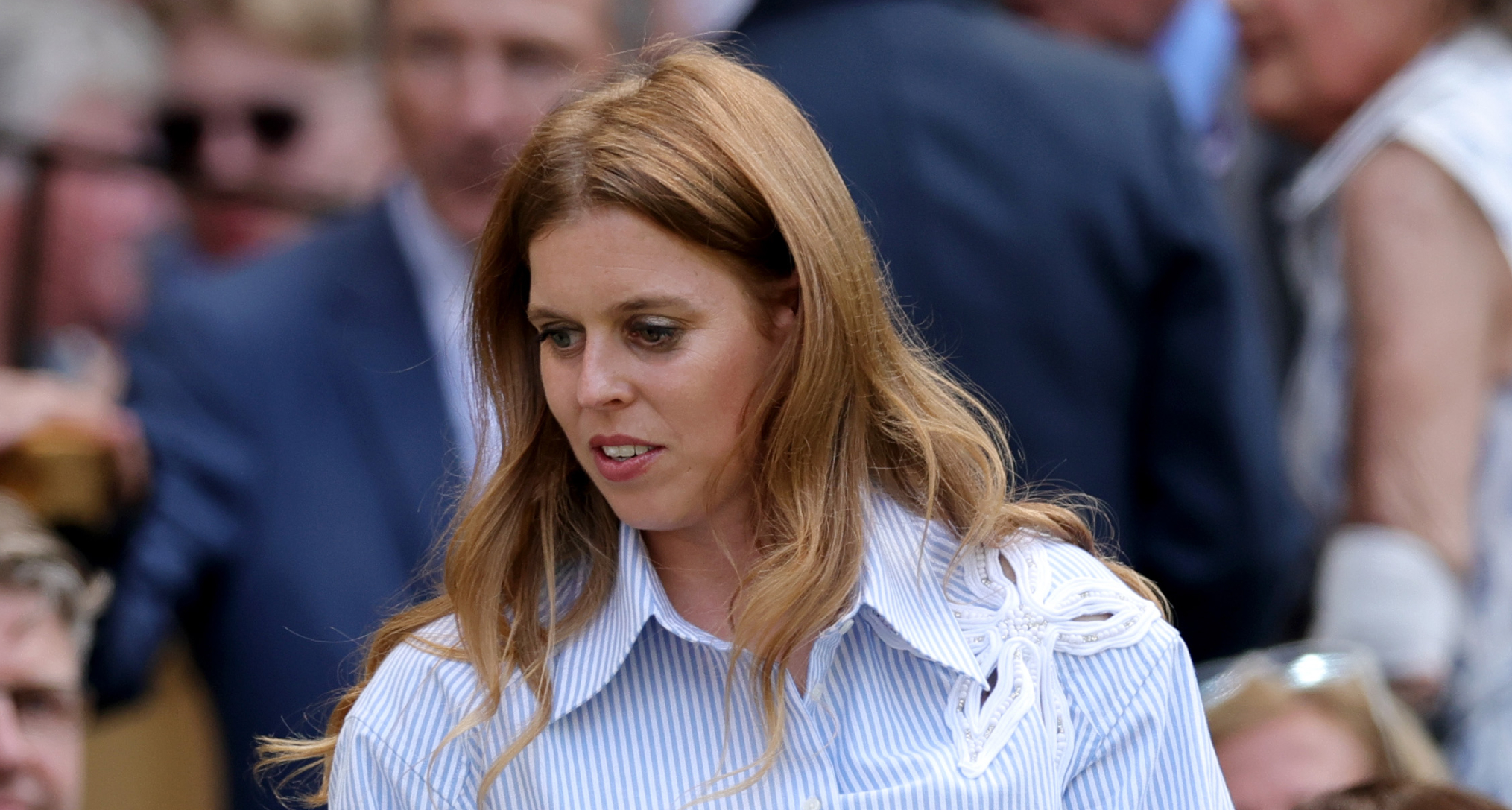 Princess Beatrice wearing a striped dress at Wimbledon
