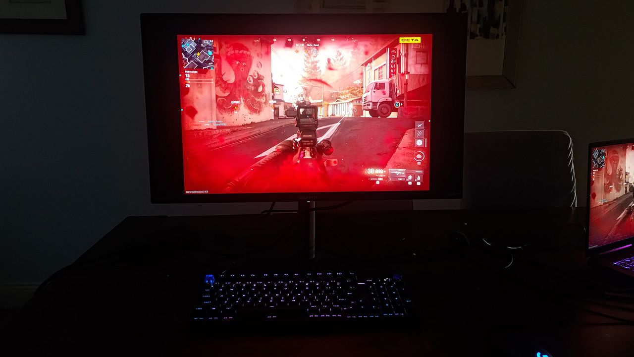 The Gigabyte GO27Q24A OLED monitor playing a game