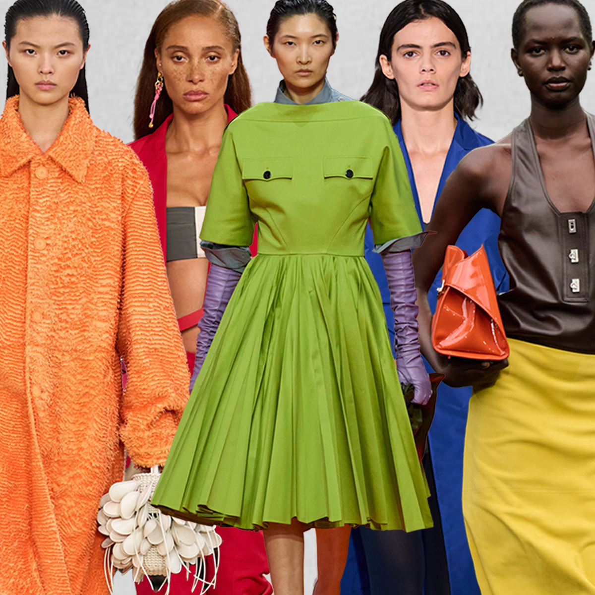 spring color trends shown in a collage of photos from the runway collections 