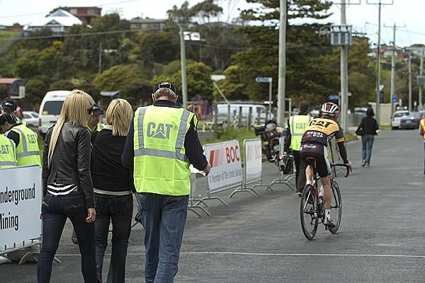 That's our boy: As Tour leader Bernie Sulzberger rides off, sister Grace, mum Linda and dad Michael review the stage one results.