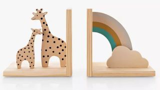 giraffe and rainbow wooden book ends as part of our best baby shower gifts roundup