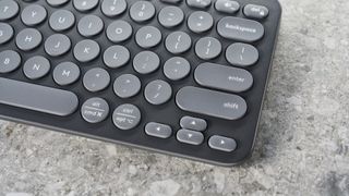 Photograph of the Logitech Pebble Keys 2 wireless keyboard