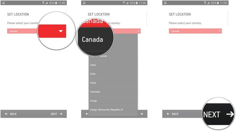 Tap the dropdown, choose your location from the list, tap Next