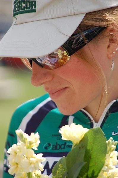 Abbott and her podium flowers