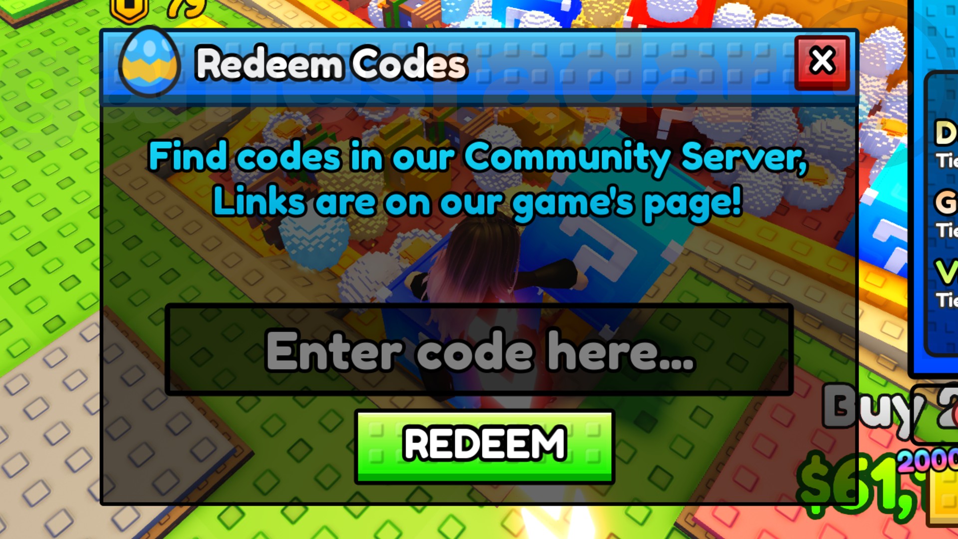 The Chicken Farm codes redemption box seen in-game.