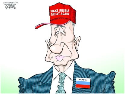 Political cartoon U.S. Putin Russia Trump Make America Great Again Helsinki summit